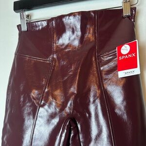 NWT SPANX Faux Patent Leather Leggings Ruby Dark Maroon Petite Small